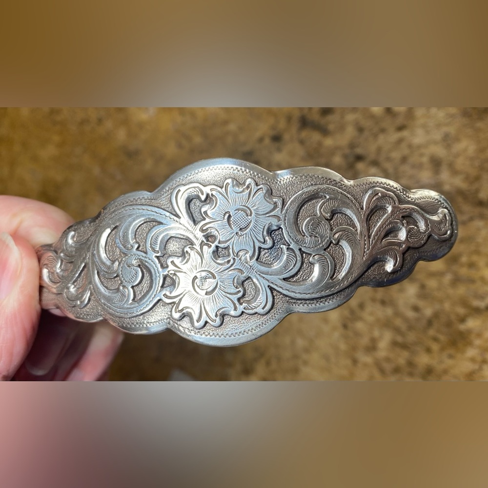 Floral Engraved Barrette. Bar Clip. 4”Long  1.5” wide at middle. New